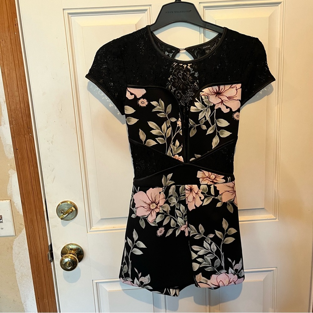 Black Jumpsuit with Pink Floral Accents